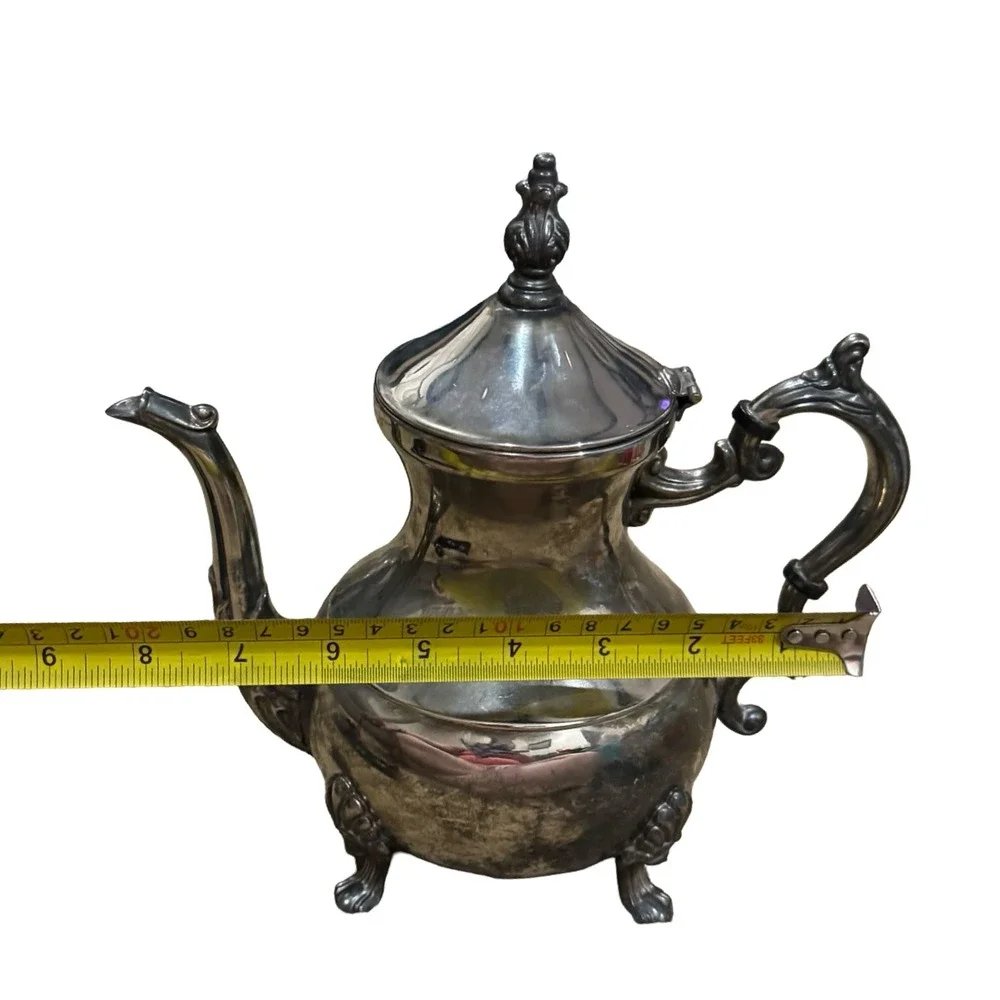 Vintage Silver Plated Footed Teapot Ornate Victorian Style Tea Pot with Finial